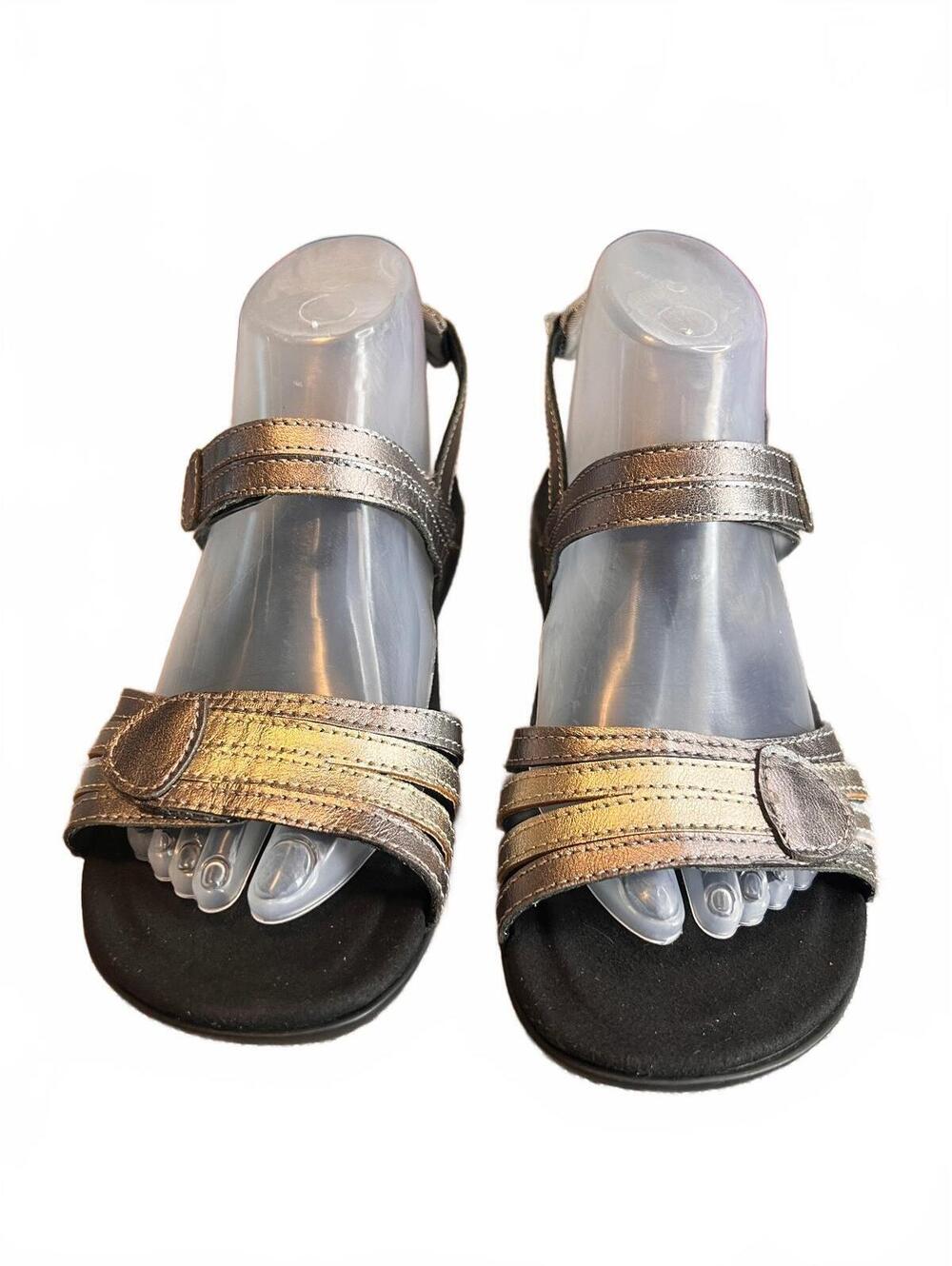 ABEO B.I.O. System Brynn Pewter Metallic Leather Comfort Walking Sandals 8 N